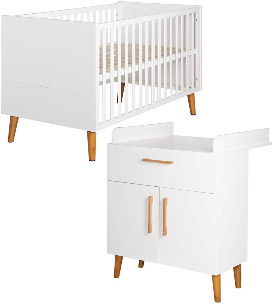 Zimmerset "Mick" – inkl. Baby-/Kinderbett 70 x 140 cm & Wickelkommode, weiß/ Goldeiche Bild 1