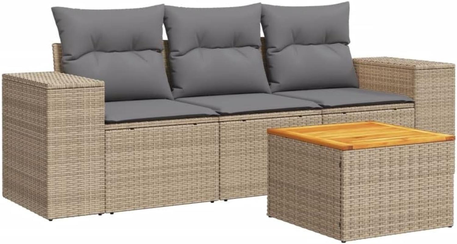 vidaXL 4-tlg. Garten-Sofagarnitur mit Kissen Beige Poly Rattan Bild 1