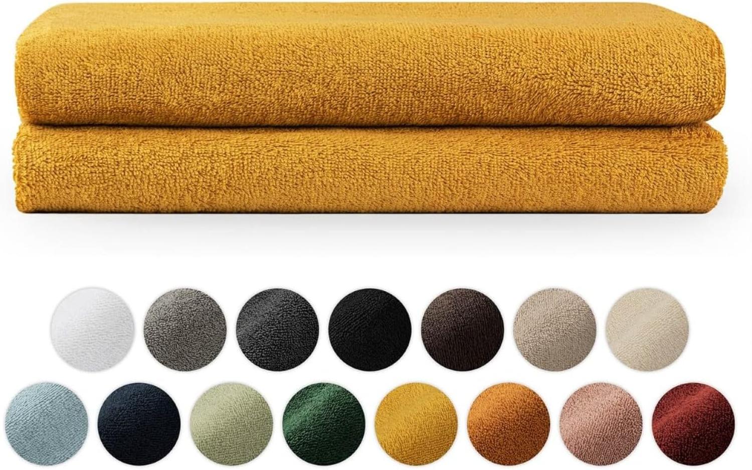 Blumtal Premium Frottier Handtücher Set mit Aufhängschlaufen - Baumwolle Oeko-TEX Zertifiziert, weich, saugstark - 2X Badetuch (70x140 cm), Spicy Mustard (Gelb) Bild 1
