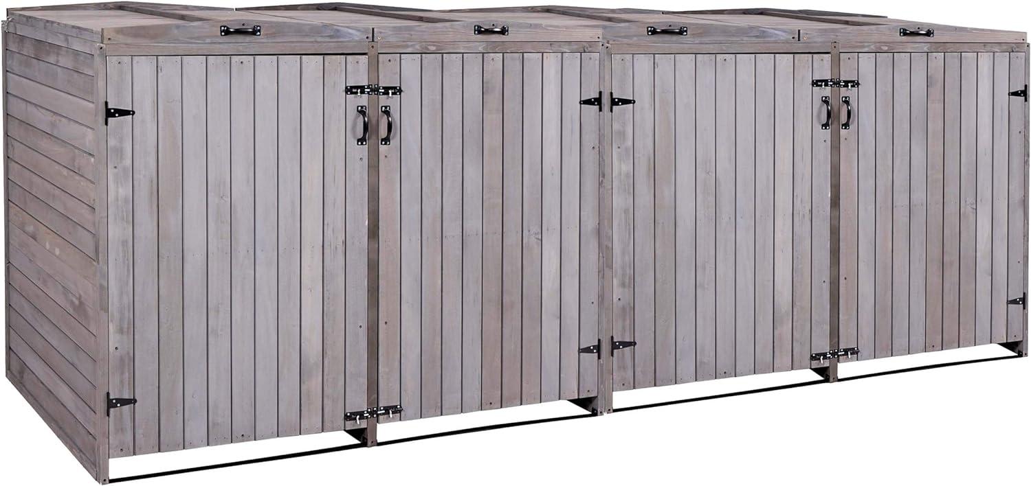 XL 4er-/8er-Mülltonnenverkleidung HWC-H74, Mülltonnenbox, erweiterbar 126x316x98cm Holz MVG ~ anthrazit-grau Bild 1
