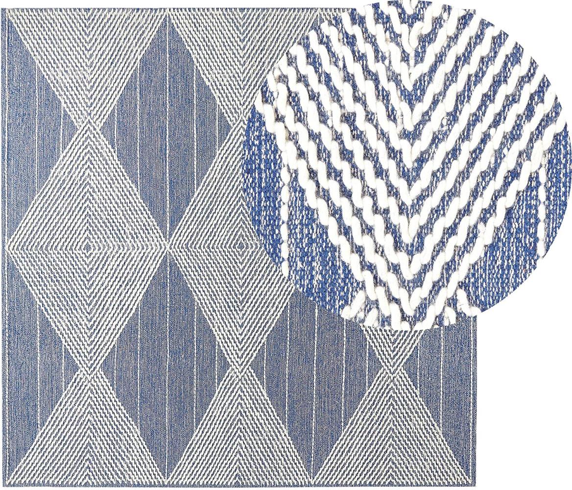Teppich Wolle beige blau 200 x 200 cm geometrisches Muster Kurzflor DATCA Bild 1