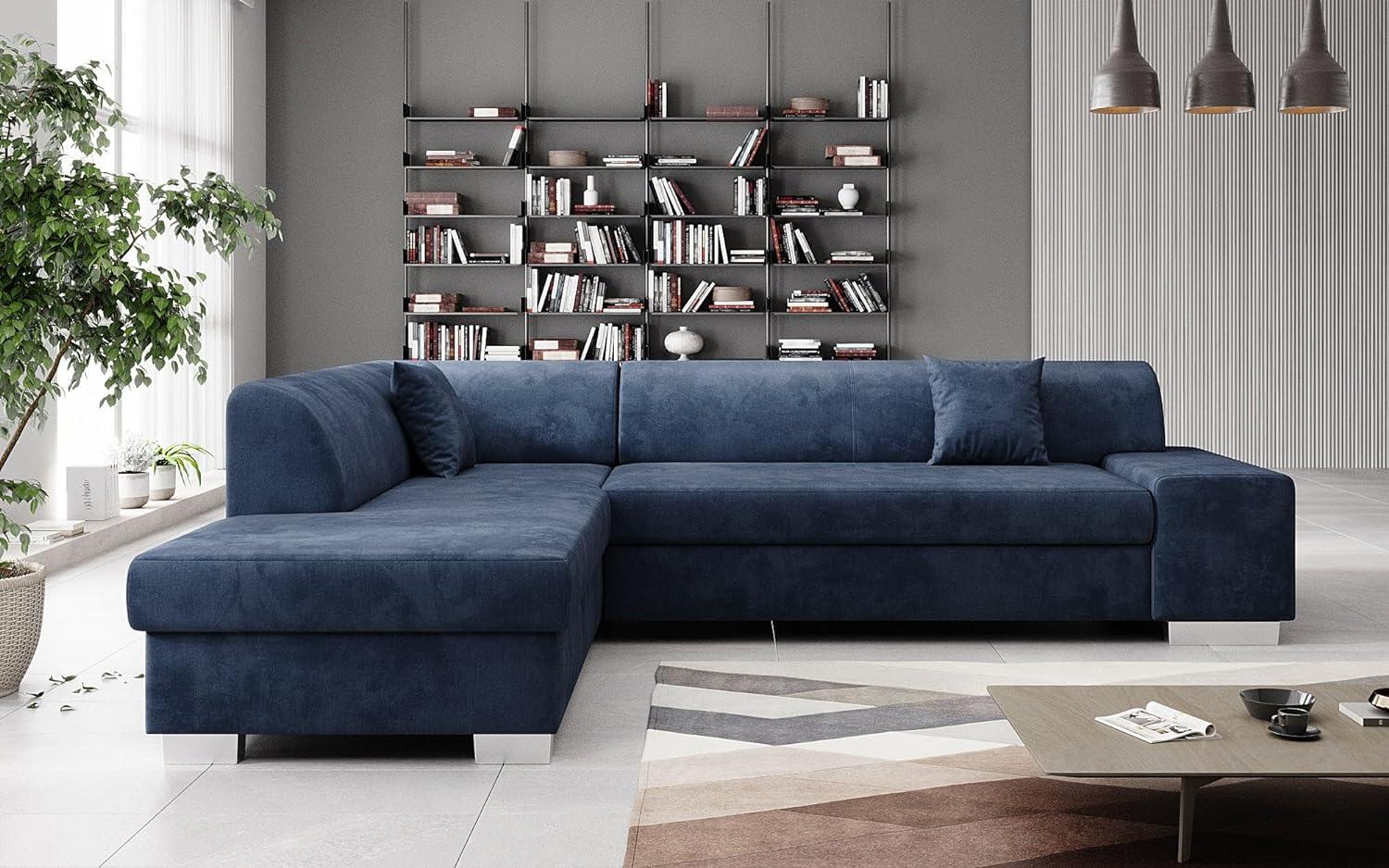 Designer Sofa Pina mit Schlaf- und Klappfunktion Samt Blau Links Bild 1
