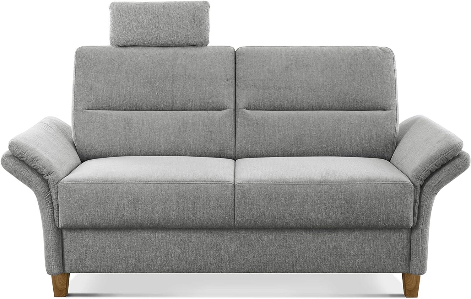 CAVADORE 2-Sitzer Sofa Wyk / 2er Couch im Landhausstil mit Federkern, Kopfstütze + Holzfüßen / 166 x 90 x 89 / Chenille, Hellgrau Bild 1