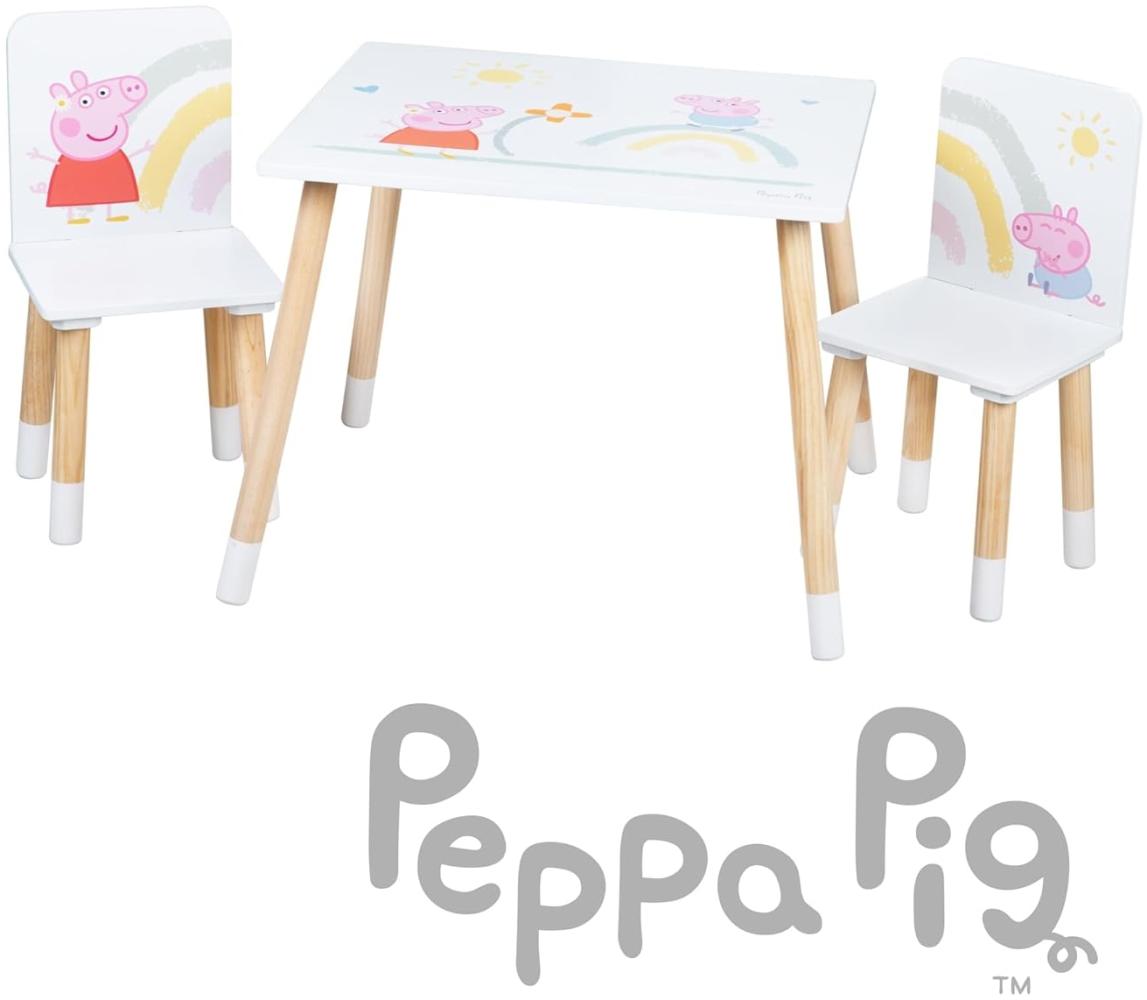 roba Kindersitzgruppe Peppa Pig - 2 Kinderstühle & 1 Tisch für Kinder - Sitzgarnitur mit rosa Zeichentrick Motiv - Holz weiß / natur - ab 18 Monaten Bild 1
