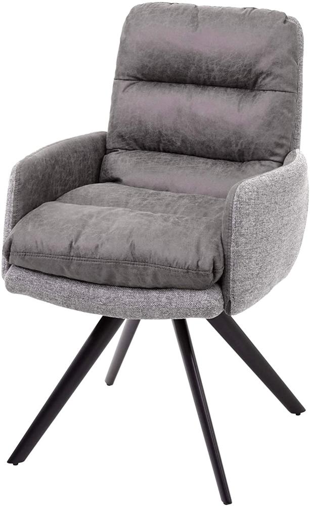 Esszimmerstuhl HWC-G66, Küchenstuhl Stuhl, drehbar Auto-Position Stoff/Textil ~ hellgrau-grau, mit Armlehne Bild 1