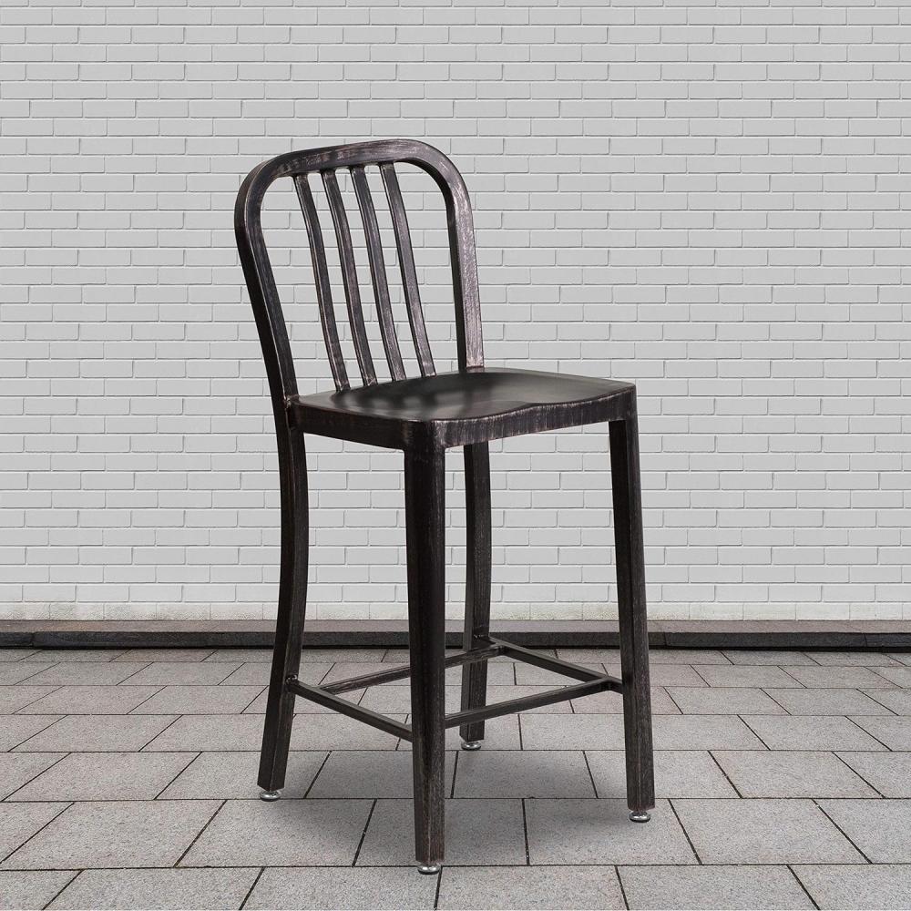 Flash Furniture Barhocker mit Rückenlehne – Metall-Barstuhl für Innen- und Außenbereich – Tresenstuhl ideal für die gewerbliche Nutzung – 2er Set – Schwarz-Gold Bild 1