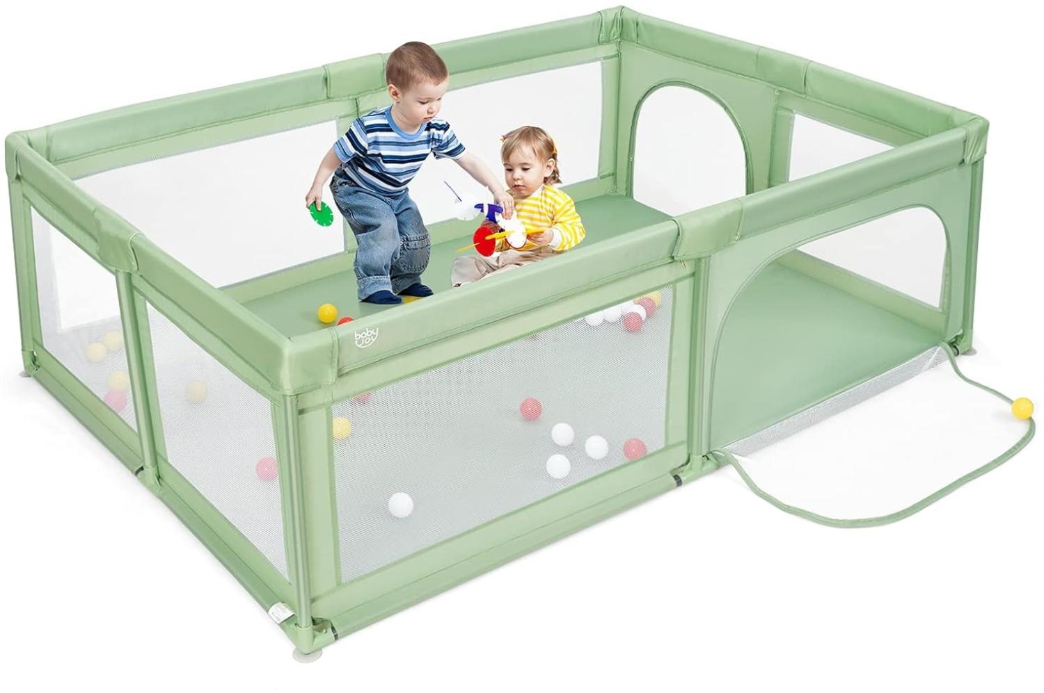 COSTWAY Baby Laufstall mit 50 Bällen & 2 Türen, Laufgitter mit atmungsaktivem Netz und Reißverschluss, Krabbelgitter, Laufgitterzelt für Säuglinge und Kleinkinder (Grün) Bild 1