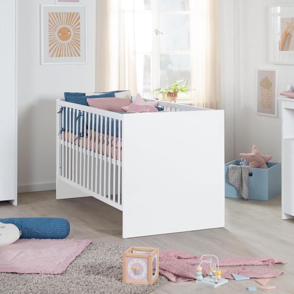roba Babybett Lilo 70 x 140 cm - 3-fach höhenverstellbar - Umbaubar zum Kinderbett - Holz weiß lackiert Bild 1