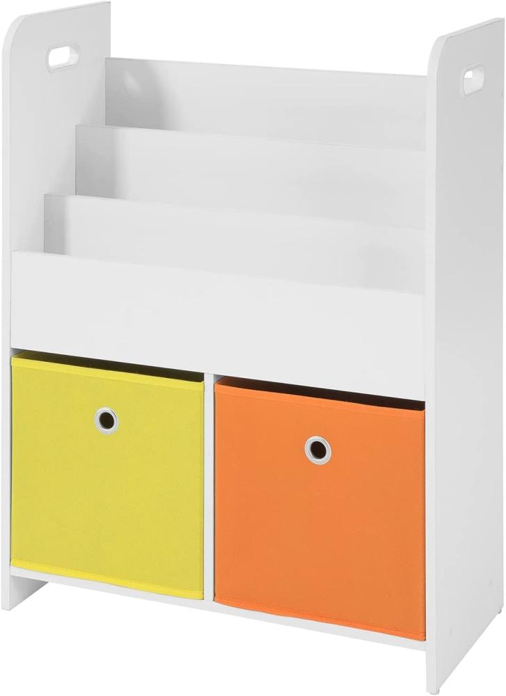 SoBuy KMB27-W Kinder Bücherregal mit 3 Ablagefächern und 2 Stoffboxen, weiß Bild 1