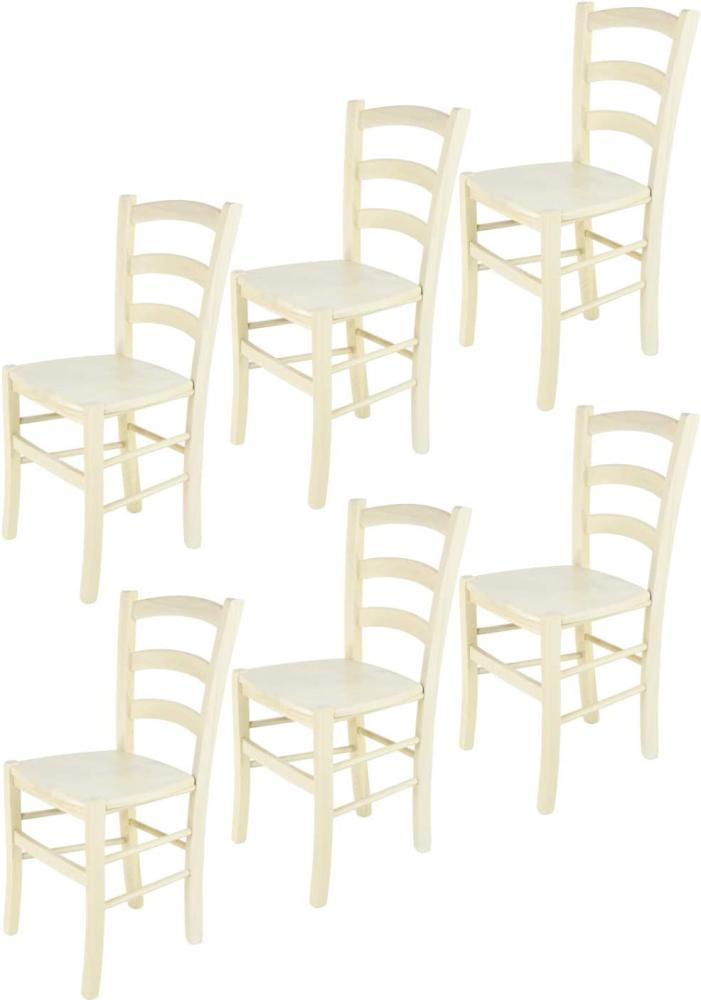 Tommychairs - 6er Set Stühle Venice für Küche und Esszimmer, robuste Struktur aus lackiertem Buchenholz in Anilinfabre Weiss und Sitzfläche aus Holz Bild 1