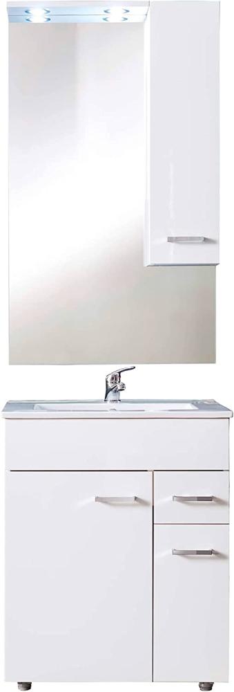 Badezimmer-Set Minka | inkl. Waschbecken | weiß Hochglanz / Lack | LED Beleuchtung | 4-teilig Bild 1