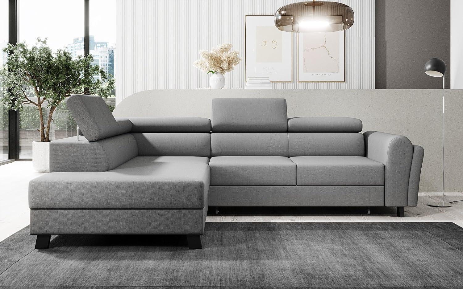 Designer Sofa Kira mit Schlaf- und Klappfunktion Stoff Grau Links Bild 1