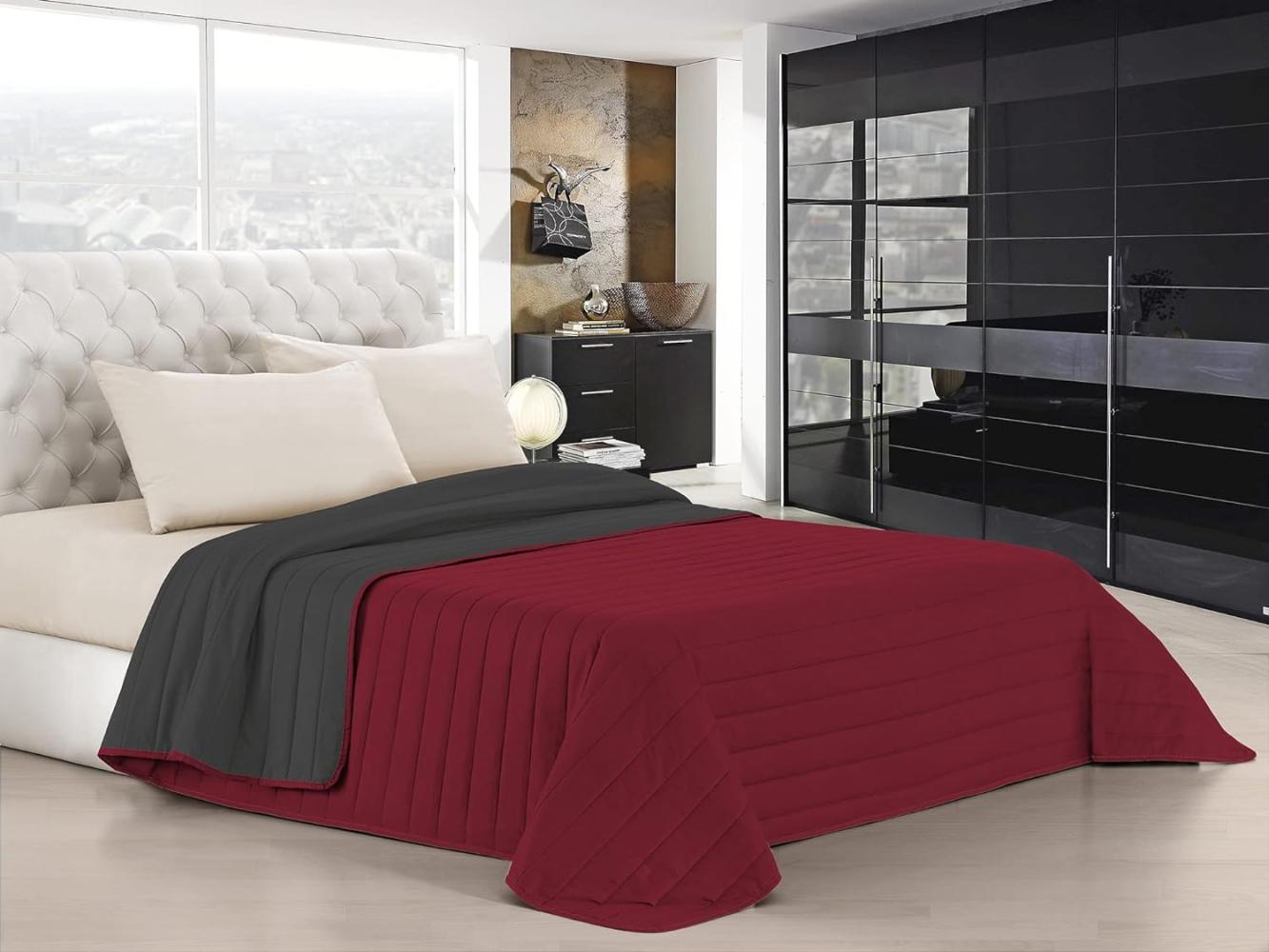 Italian Bed Linen Elegant Sommer Steppdecke bordeaux/dunkel grau, 100% Mikrofaser, 260x270cm Bild 1