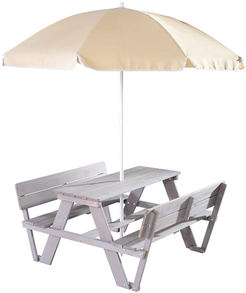 roba 'Picknick for 4, Outdoor +' Kindersitzgarnitur mit Lehne und Schirm, Massivholz grau, 89 x 50 x 84,5 cm Bild 1