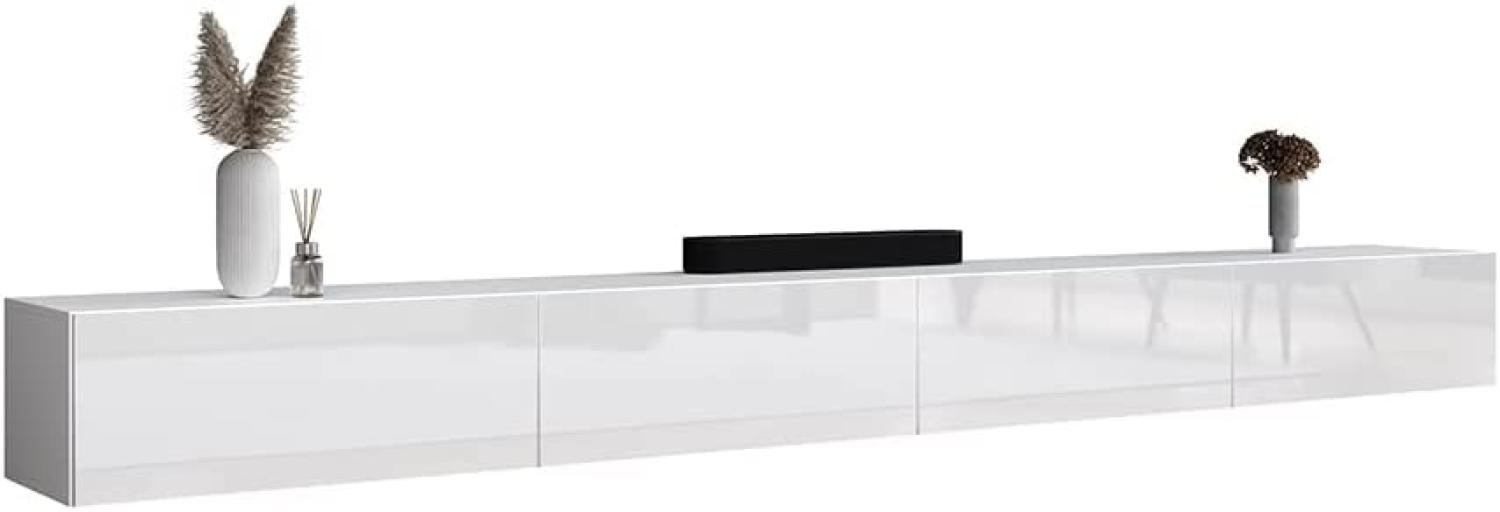 Planetmöbel TV Board 320 cm Weiß, TV Schrank mit 4 Klappen als Stauraum, Lowboard hängend oder stehend, Sideboard Wohnzimmer Bild 1