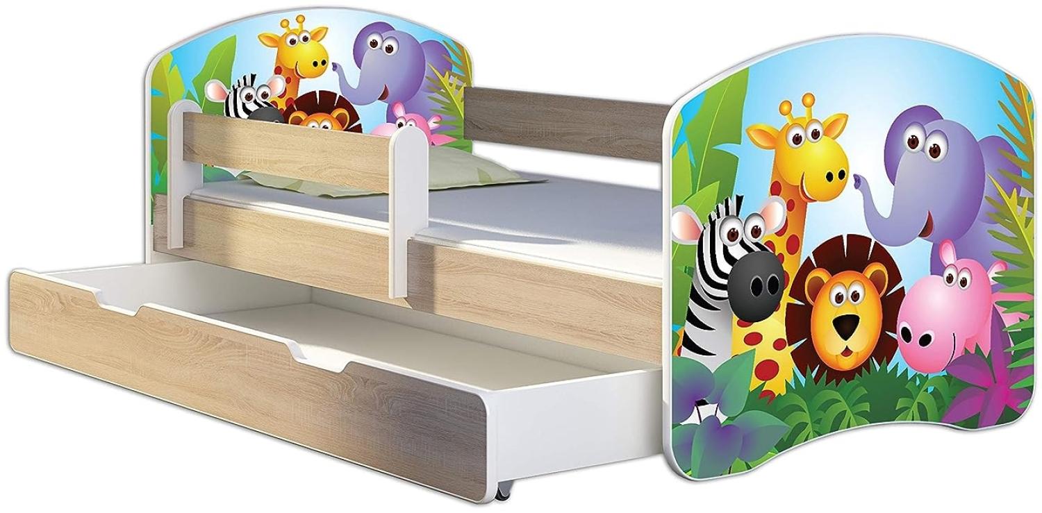 Kinderbett Jugendbett mit einer Schublade und Matratze Sonoma mit Rausfallschutz Lattenrost ACMA II 140x70 160x80 180x80 (01 Zoo, 180x80 + Bettkasten) Bild 1