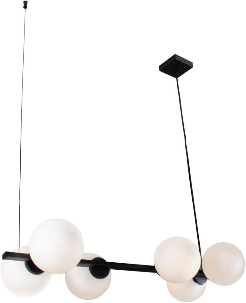 LED Pendelleuchte 6 flammig Schwarz & Opalglas Weiß, 80cm breit, 120cm lang Bild 1