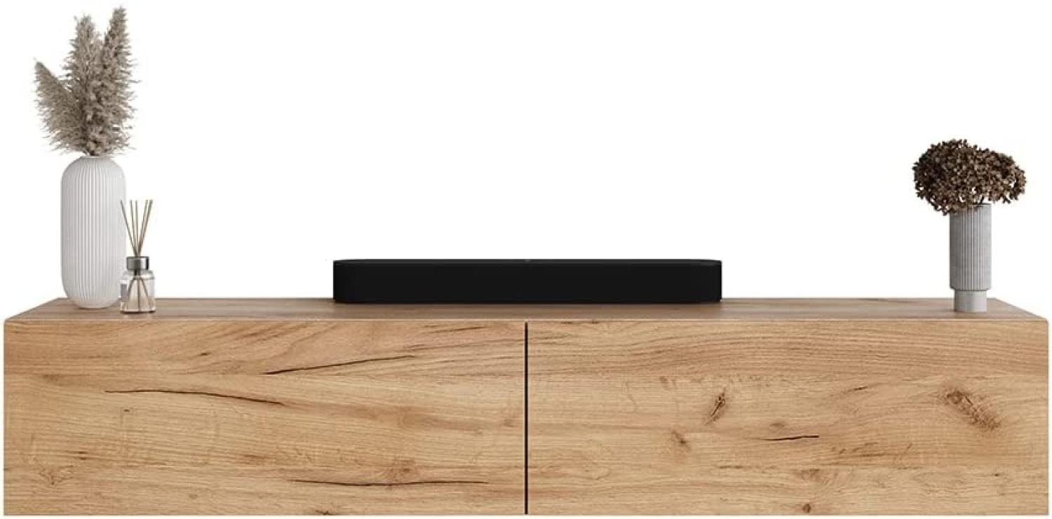 Planetmöbel TV Board 160 cm Gold Eiche, TV Schrank mit 2 Klappen als Stauraum, Lowboard hängend oder stehend, Sideboard Wohnzimmer Bild 1