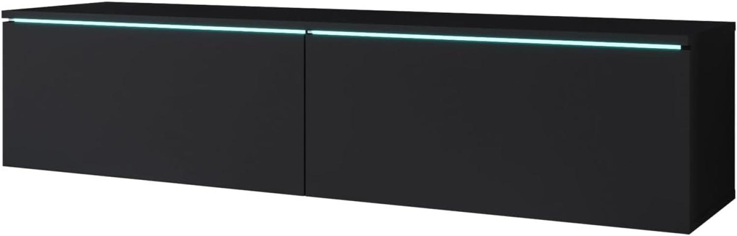 TV-Lowboard Stone 140, mit weißer LED Beleuchtung, Farbe: Schwarzer Graphit Bild 1