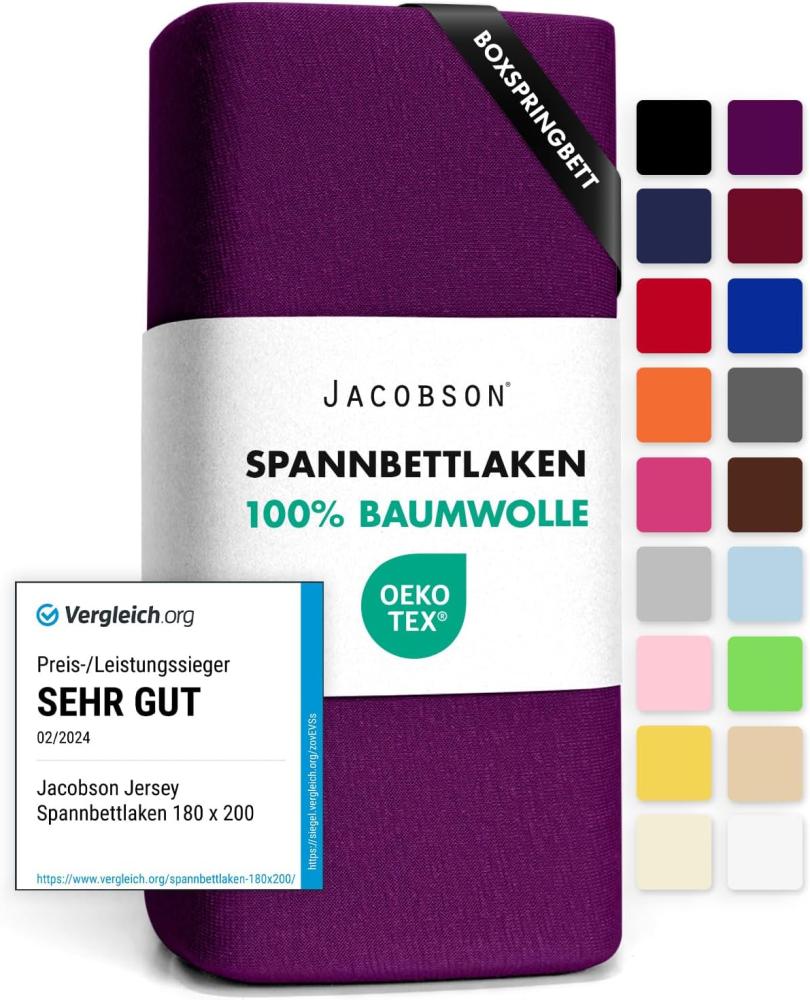 Jacobson Jersey Spannbettlaken Spannbetttuch Baumwolle Bettlaken (140x200-160x220 cm, Royal Lila) Bild 1