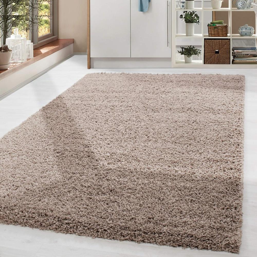 HomebyHome Shaggy Hochflor Wohnzimmerteppich Läufer 80 x 150 cm Beige - Flur Teppich Flauschig, Modern, Plüsch und Extra Weich - Ideal als Bettvorleger im Schlafzimmer und als Küchenläufer Bild 1