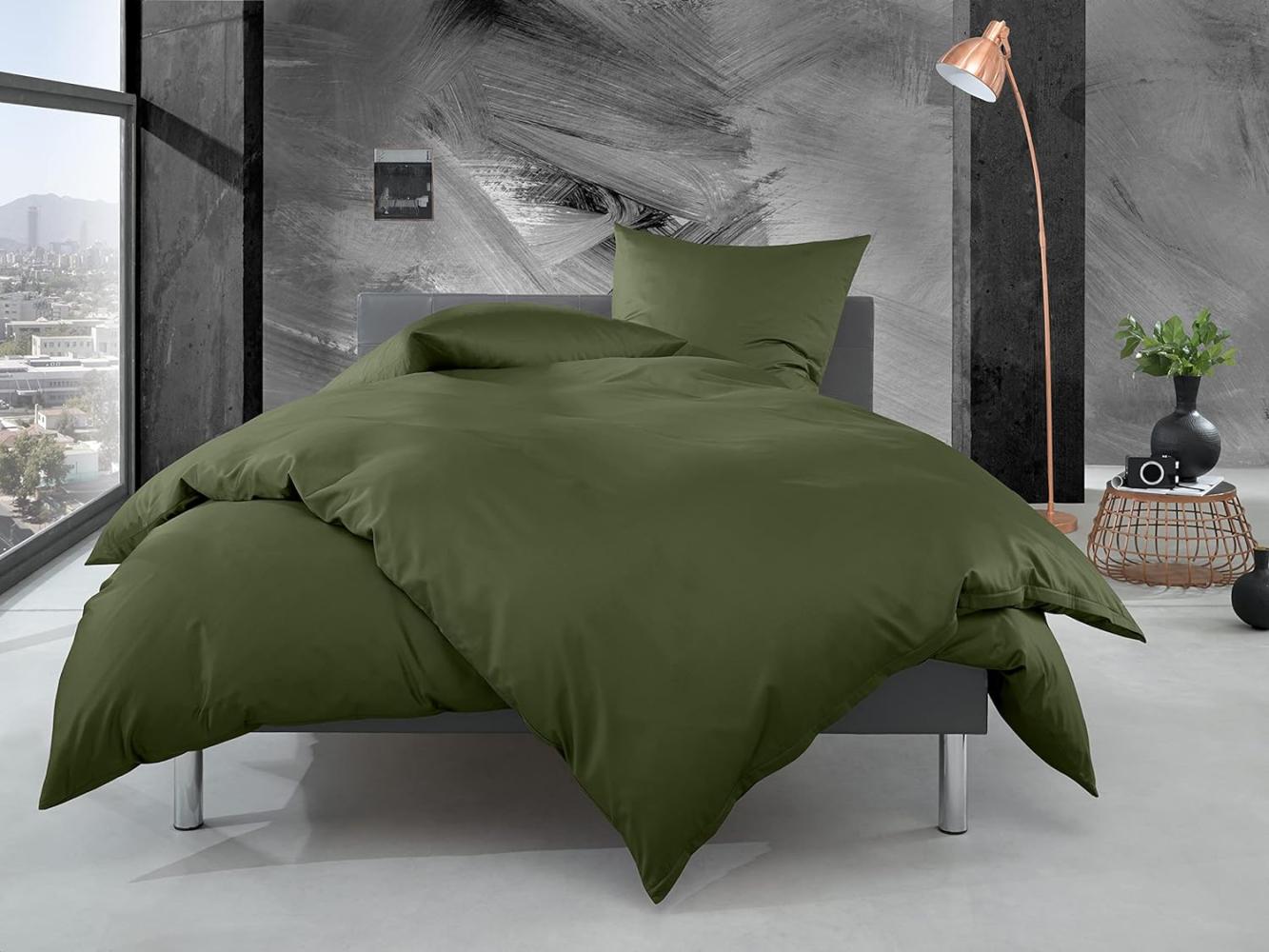 Bettwaesche-mit-Stil Mako Perkal Bettwäsche uni / einfarbig dunkelgrün Garnitur 135x200 + 80x80 cm Bild 1