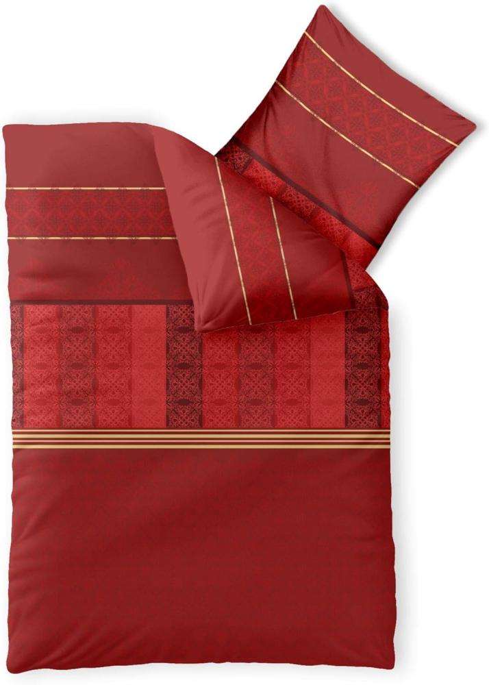 CelinaTex Fashion Bettwäsche 155x220 cm 2teilig Baumwolle Susan Streifen Ornament Rot Beige Bild 1
