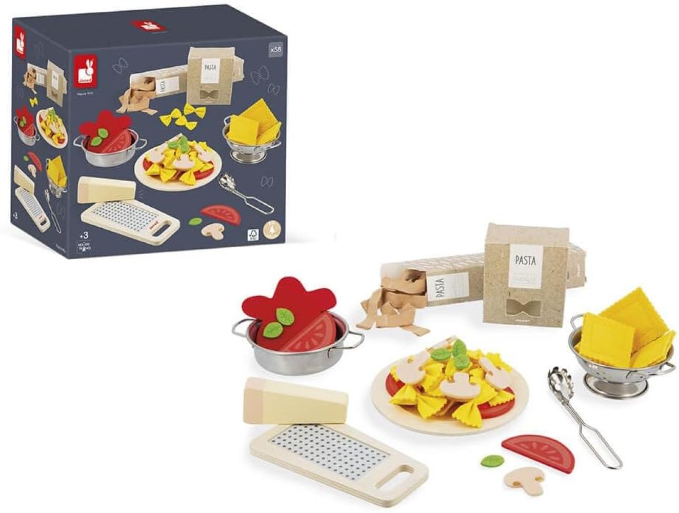 Janod - Pasta-Mix - Nudel-Set- Rollenspielzeug Küche und Essgeschirr - 58 Elemente aus Holz, Pappe und Filz - FSC-zertifiziert - Wasserfarbe - ab 3 Jahre, J06598 Bild 1