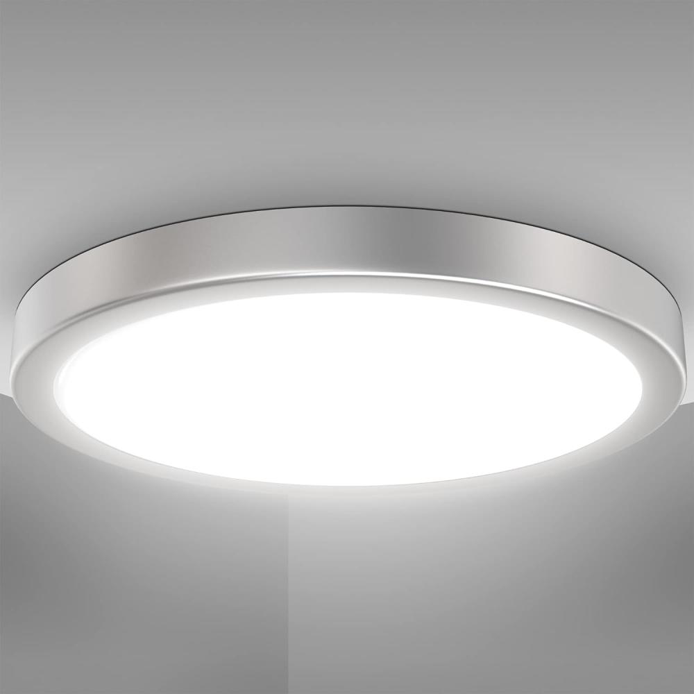 LED Deckenlampe Silber 24W Metallrand Deckenleuchte Küche Wohnzimmer Panel 38cm Bild 1