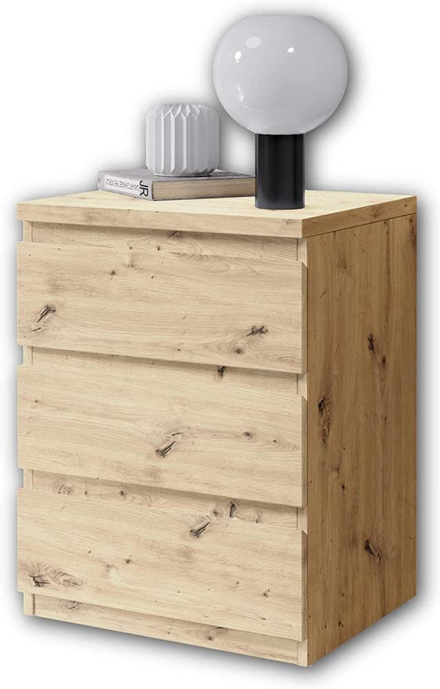OLLI Nachttisch mit drei Schubladen in Artisan Eiche Optik - Moderner Nachtschrank mit Stauraum für Ihr Bett - 45 x 61 x 38 cm (B/H/T) Bild 1