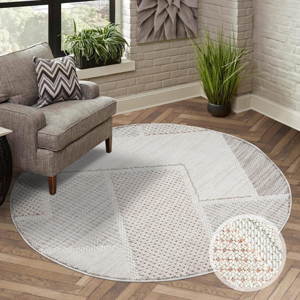 carpet city Teppich Kurzflor Wohnzimmer - Terracotta - 160x160 cm Rund - Teppiche Boho-Style - Geometrisches Muster - Schlafzimmer, Esszimmer Bild 1