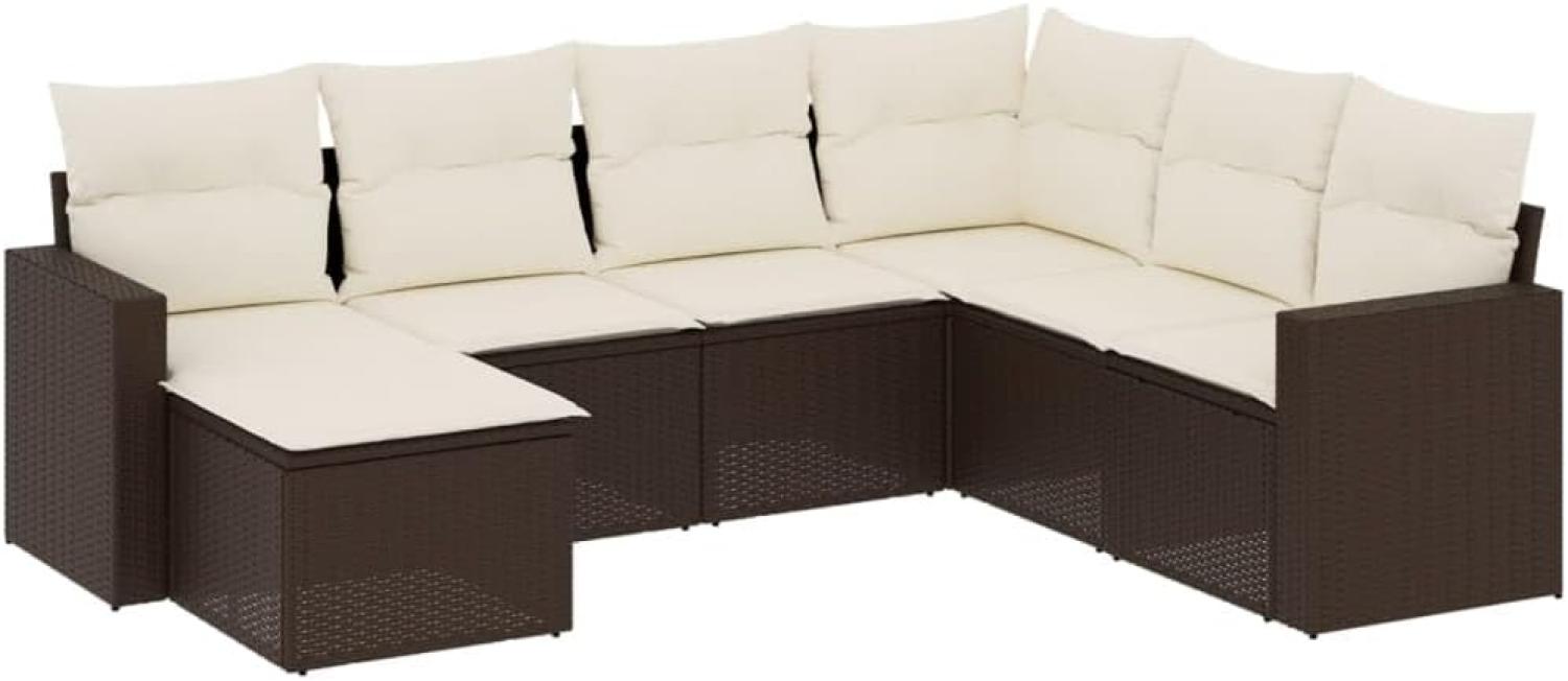 vidaXL 7-tlg. Garten-Sofagarnitur mit Kissen Braun Poly Rattan Bild 1