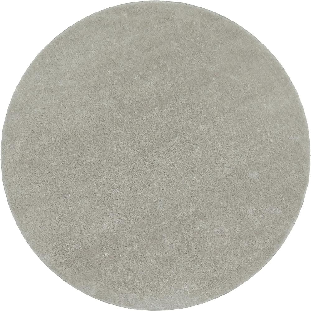Paco Home Waschbarer Teppich Rund Wohnzimmer Kurzflor rutschfest Modern Flauschig Einfarbiges Muster, Grösse:200 cm Rund, Farbe:Silber Bild 1