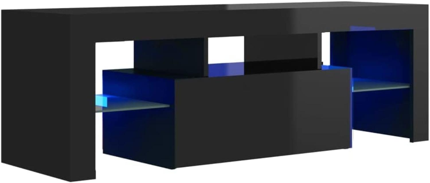 vidaXL TV Schrank mit LED-Leuchten Lowboard Fernsehschrank Fernsehtisch Sideboard HiFi-Schrank TV Möbel Tisch Board Hochglanz-Schwarz 120x35x40cm Bild 1