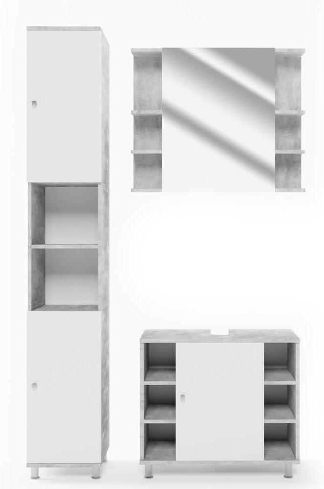 Vicco Badmöbel Set Fynn 3-teilig Spiegel Hochschrank Unterschrank Grau Beton Bild 1
