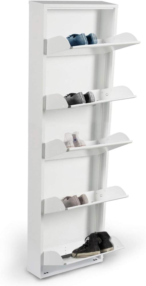 Dmora Schuhschrank aus Metall mit fünf Türen mit Klappe, Farbe weiß, Maße 50 x 169 x 15 cm Bild 1