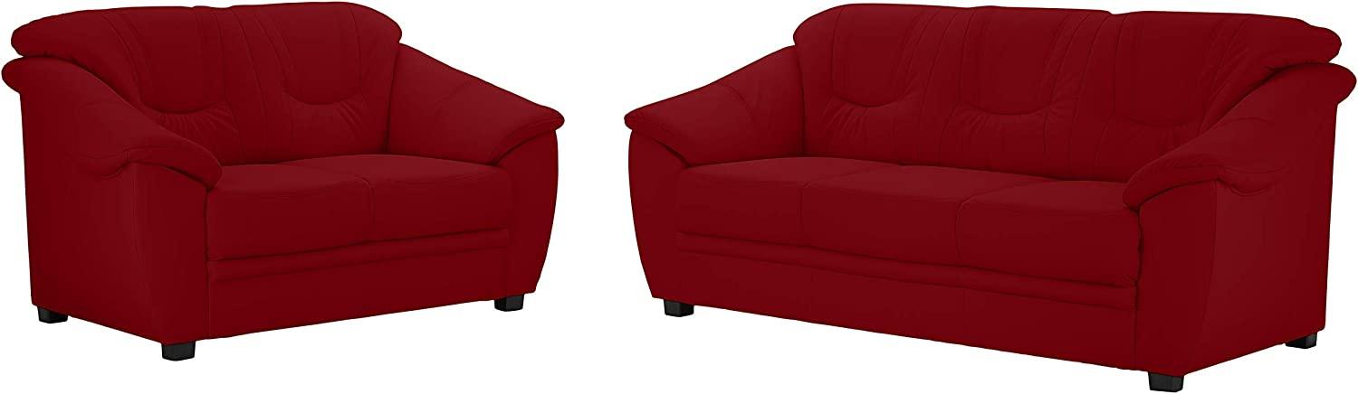 Cavadore Sitzgruppe Savana / 2-Sitzer Sofa und 3-Sitzer Sofa mit Federkern in Leder/ 2er: 148 x 90 x 90, 3er: 198 x 90 x 90 / Echtleder Rot Bild 1