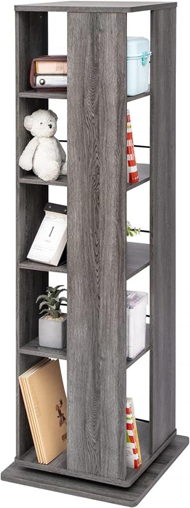 Iris Ohyama, 360° drehbares Bücherregal, Drehregal, Drehmöbel, 5 Ebenen, Platzsparend, Stabil, Büro, Schlafzimmer, Wohnzimmer - Revolving Book Shelf RBS-5S -Eiche grau Bild 1