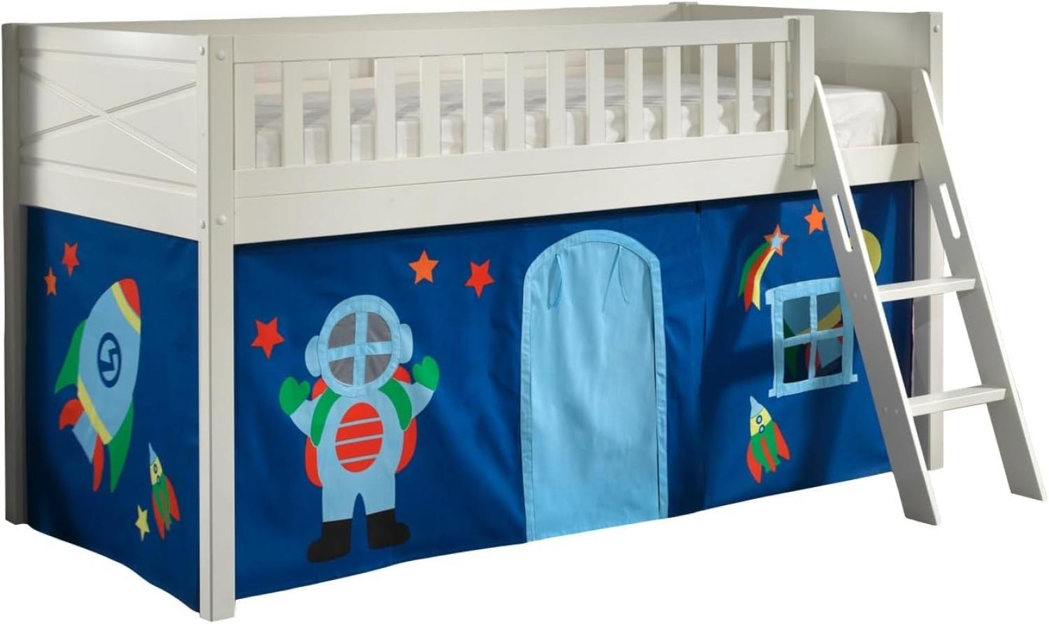 SCOTT Spielbett, LF 90 x 200 cm, mit Rolllattenrost, Leiter und Textilset Vorhang "Astro" Bild 1