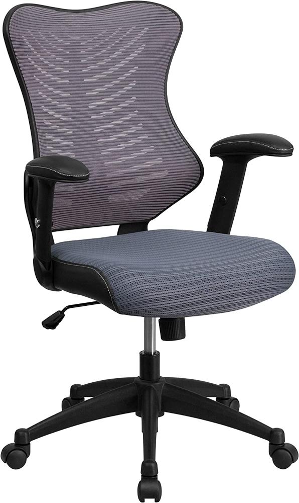Flash Furniture Bürostuhl mit hoher Rückenlehne – Ergonomischer Schreibtischstuhl mit verstellbaren Armlehnen und Netzstoff – Perfekt für Home Office oder Büro – Grau Bild 1