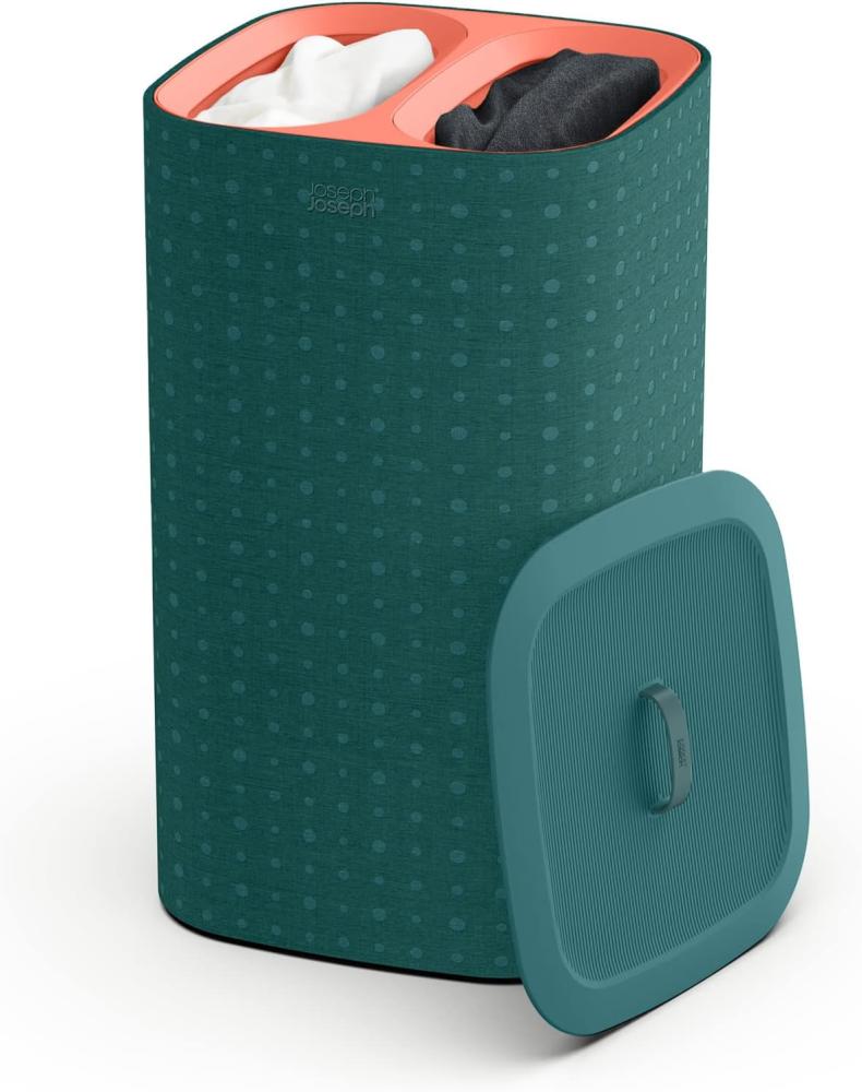 Joseph Joseph Tota Pop - 60-Liter-Wäschesammler mit Deckel, 2 herausnehmbare Wäschesäcke mit Griffen- Grün/Koralle Bild 1