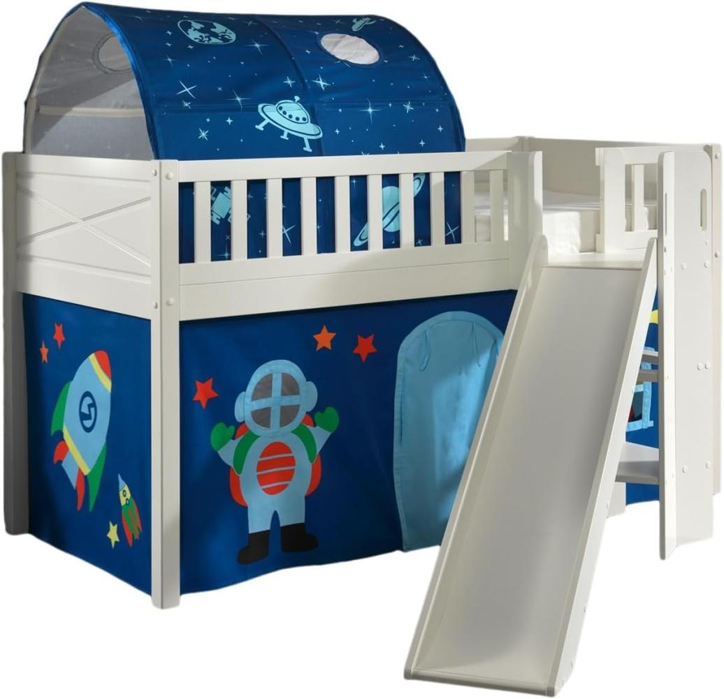 SCOTT Spielbett, LF 90 x 200 cm, mit Rolllattenrost, Rutsche, Leiter und Textilset Vorhang und Tunnel "Astro"Tunnel Bild 1
