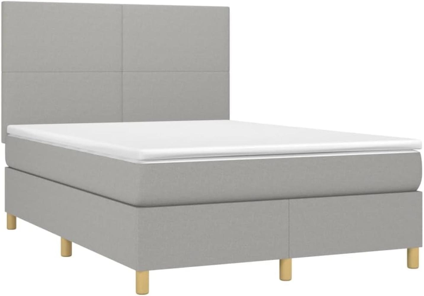 vidaXL Boxspringbett mit Matratze Hellgrau 140x190 cm Stoff Bild 1