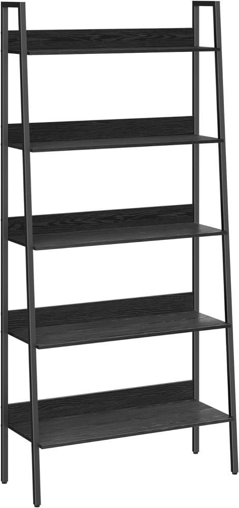 VASAGLE Bücherregal, Leiterregal 5 Ebenen, schmales Regal, offenes Standregal für Arbeitszimmer, Wohnzimmer, Schlafzimmer, Küche, Industrie-Design, ebenholzschwarz-tintenschwarz LLS129B56 Bild 1