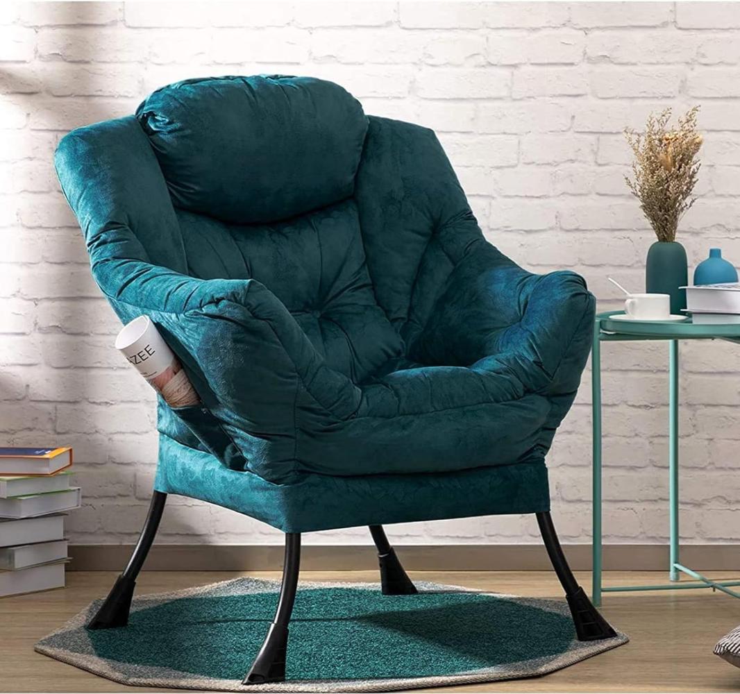 HollyHOME Sessel Relaxsessel mit Stahlrahmen, Relaxliege Freizeitsofa Chaiselongue Fauler Stuhl Relax Loungesessel mit Armlehnen und Taschen, Blau Grün Bild 1