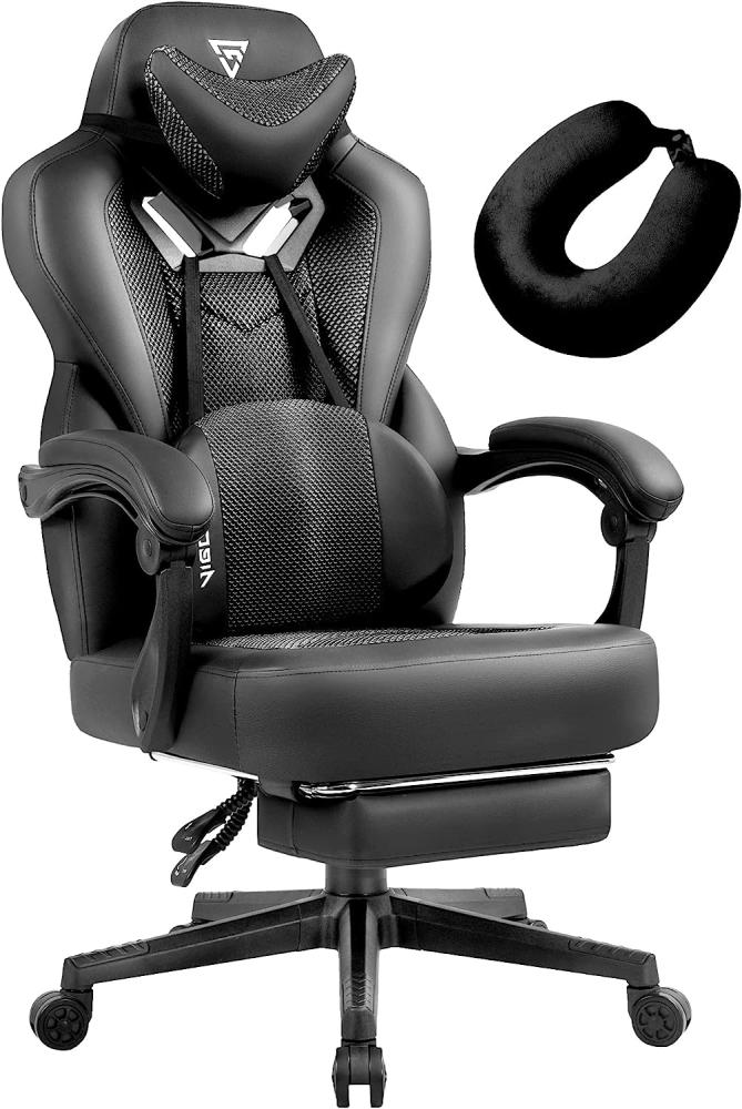 Vigosit Gaming Stuhl- Gamer Stuhl mit Fußstütze, Mesh PC Bürostuhl mit massagefunktion, Ergonomische Reclining Gamer Computer Stuhl 150 kg belastbarkeit, Groß und hoch Büro Gaming Sessel (Dunkelgrau) Bild 1