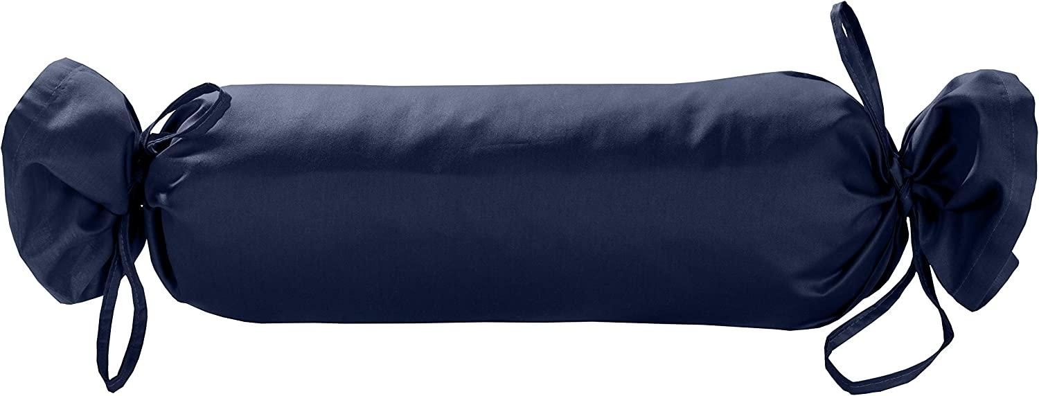 Mako Satin / Baumwollsatin Nackenrollen Bezug uni / einfarbig dunkelblau 15x40 cm mit Bändern Bild 1