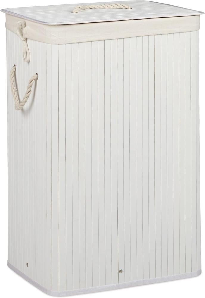 Relaxdays Wäschekorb Bambus, faltbare Wäschetruhe rechteckig, 83 L Volumen, H x B x T: ca. 65,5 x 43,5 x 33,5 cm, weiß Bild 1