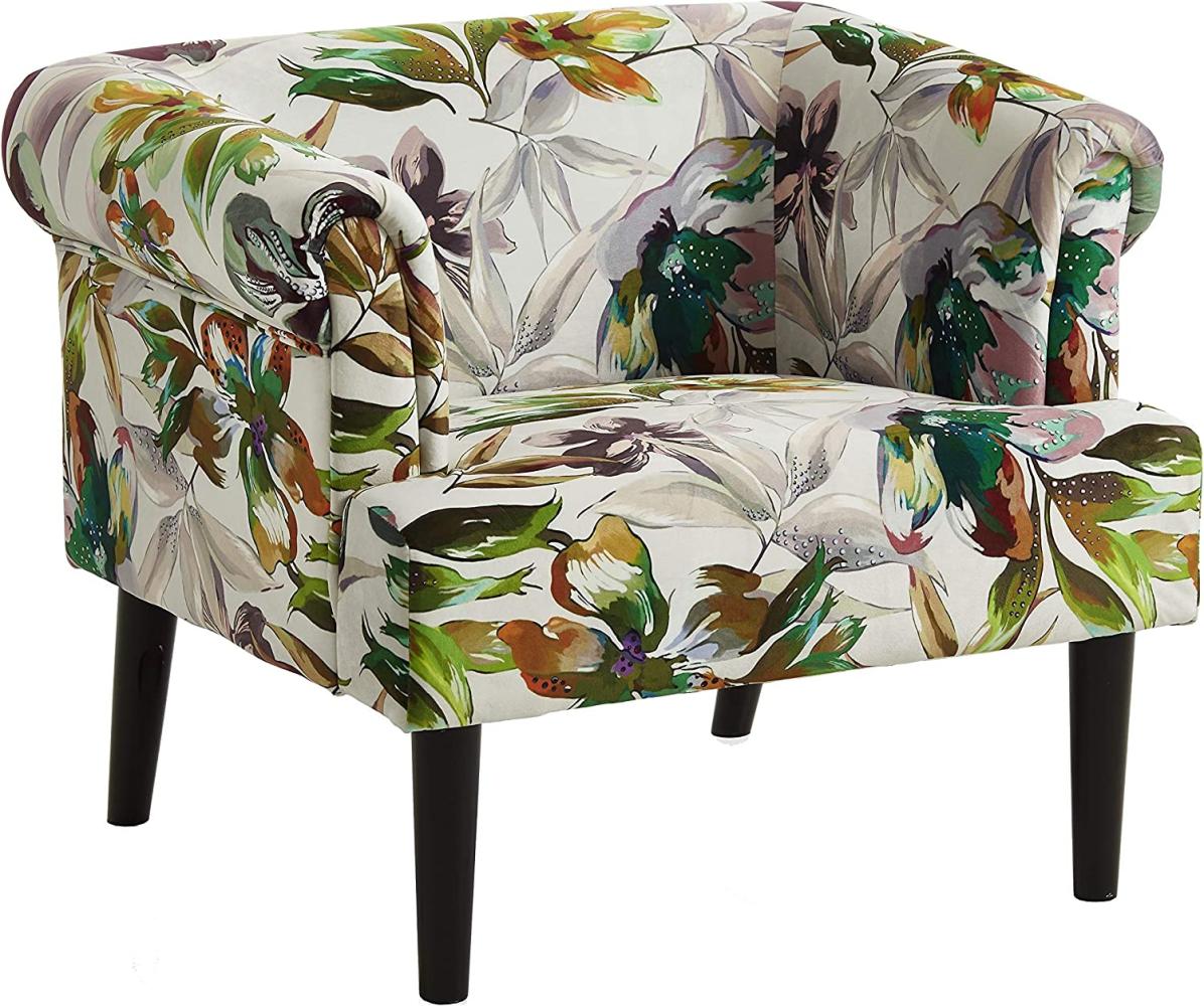 Atlantic Home Collection Charlie Sessel, Armlehnenstuhl mit Massivholzfüßen, Samt, Blumenmuster weiß, 74 x 86x 70 Bild 1