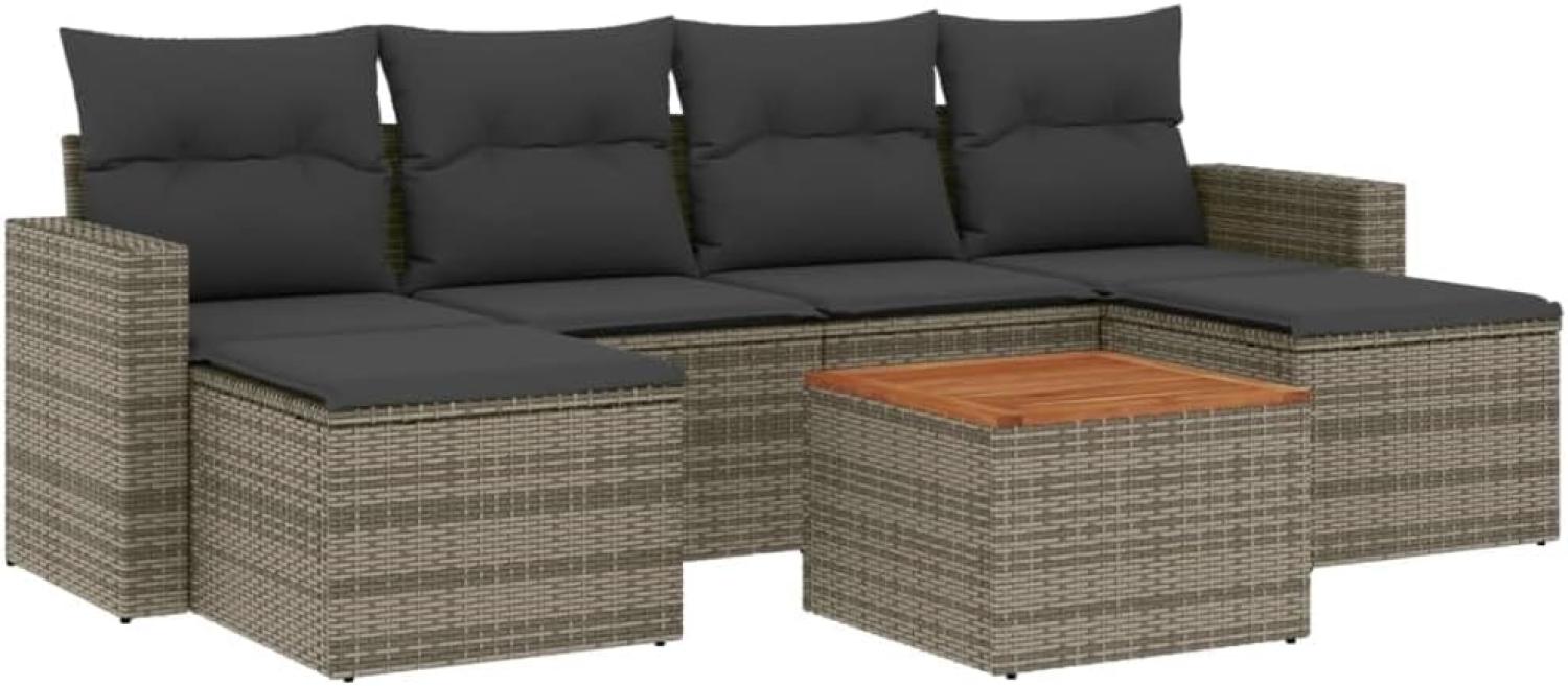 vidaXL 7-tlg. Garten-Sofagarnitur mit Kissen Grau Poly Rattan Bild 1